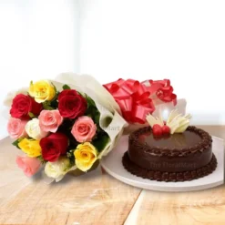 Assorted Flowers and Chocolate Cake Combo